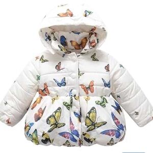 Kids Butterfly Print Puffer Jacket - White